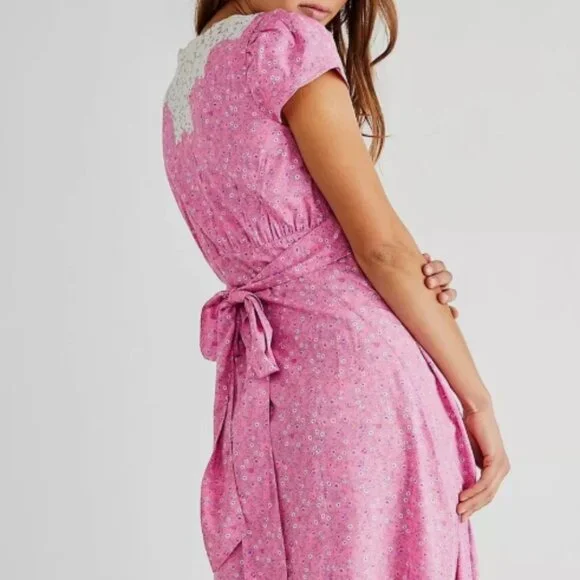 NWOT LoveShackFancy Minuet Lace Trim Midi Dress in Crushed Blueberries XS $425